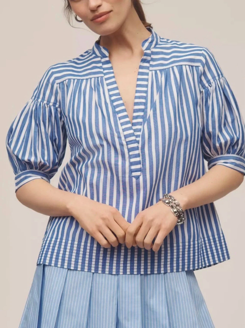 Anthropologie Darcey Popover Swing Top Blue and White Striped Blouse. Women’s XS